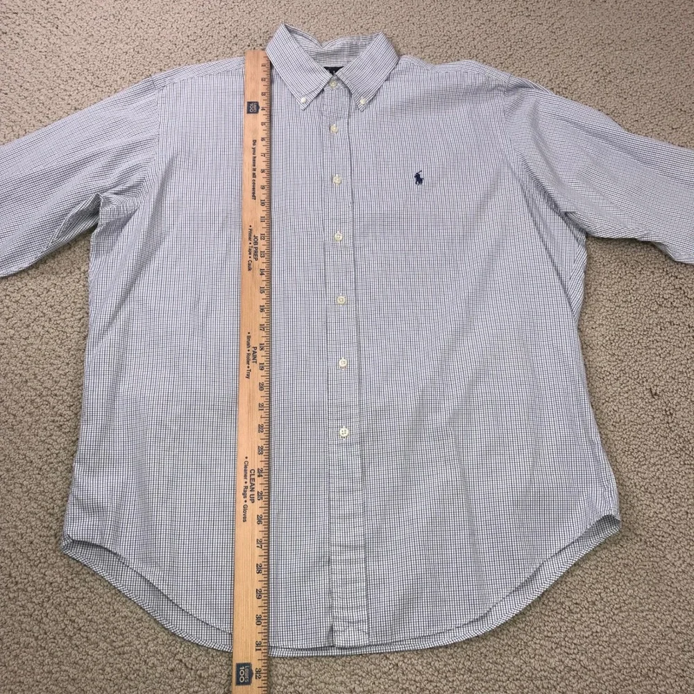 Polo Ralph Lauren Yarmouth Shirt Mens 16 34/35 Blue White Micro Check Cotton L/S